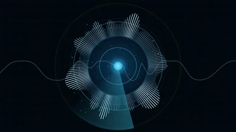Futuristic Digital HUD Interface with Rotating Radar Scanner and Blue Data Stock Footage 346218005