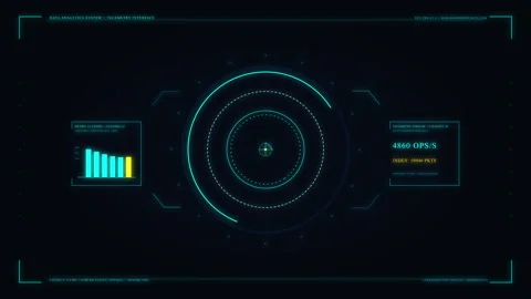 Futuristic digital hud interface, scanning radar circles, bar graphs, data .. Stock Footage 348335465