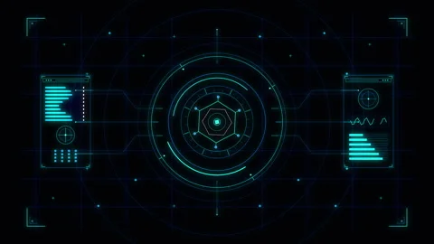 Futuristic digital hud interface with scanning radar overlay data Stock Footage 348335991