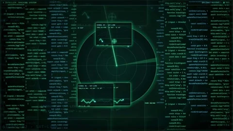 Futuristic digital hud interface with scrolling computer code and rotating Stock-Footage 343157207
