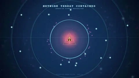 Futuristic Digital HUD Interface Showing Network Threat Contained with Glowing Stockbeeldmateriaal 343156152