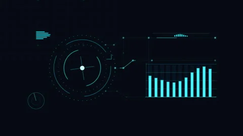 Futuristic digital hud interface showing radar target scan and data chart Stock Footage 347567431