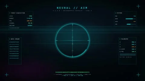 Futuristic Digital HUD Interface with Target Acquisition Reticle and Scanning Stock-Footage 345753602