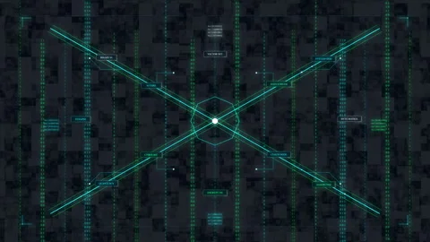 Futuristic digital HUD loop with glowing green matrix grid animation Stock Footage 347053819