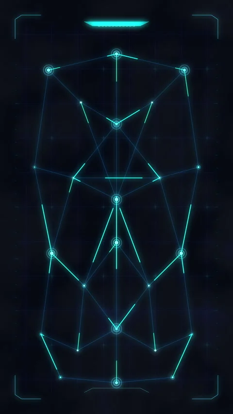 Futuristic digital hud network loop with glowing nodes and connecting lines Stock Footage 347567593