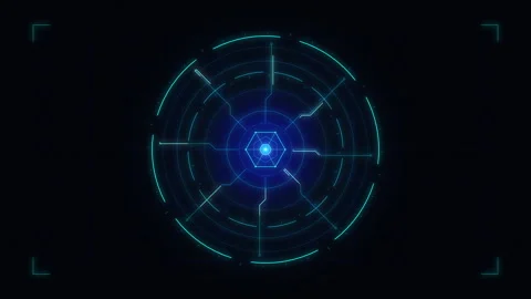 Futuristic digital hud scanner, glowing radar target interface, tech data a.. Stock Footage 348336312