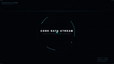 Futuristic digital HUD showing core data stream encrypted quantum Illustration Stockbeeldmateriaal 333051899