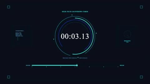 Futuristic digital HUD timer countdown with sci-fi user interface elements Stock Footage 346737887