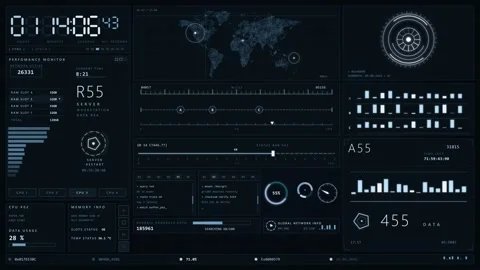Futuristic Digital HUD User Interface Data Dashboard Animation Stock Footage 341677188