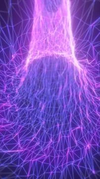 Futuristic digital human body wireframe with glowing purple network lines, .. Stock Illustration