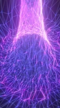 Futuristic digital human body wireframe with glowing purple network lines, ho Stock Illustration
