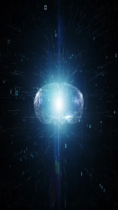 Futuristic digital human brain in cyberspace loop vertical animation Stock Footage 346650877