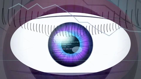 Futuristic Digital Human Eye with Data Overlay and Glitch Effect for Cyber Stock Footage 341823581