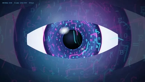 Futuristic Digital Human Eye with Glowing Data Streams and Binary Code for Video stock 341826866