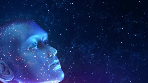 Futuristic Digital Human Face Artificial Intelligence particles network lines da 스톡 동영상 342782158
