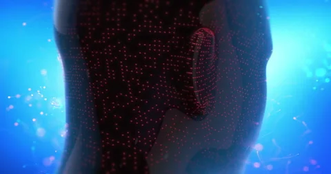 Futuristic digital human head with glowing circuit pattern animation. Stock Footage 315456447