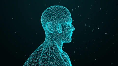 Futuristic Digital Human Head Hologram Video Animated Background Stock-Footage 336305420