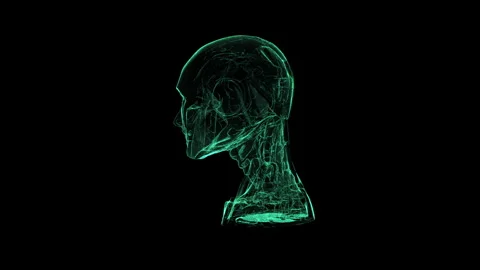 Futuristic Digital Human Head in Neon Green Holographic Style Against Black.. 库存影片 339239274