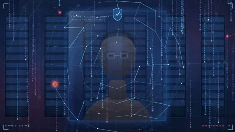 Futuristic Digital Human Silhouette with Network Connections and Data Streams Stock Footage 343166657