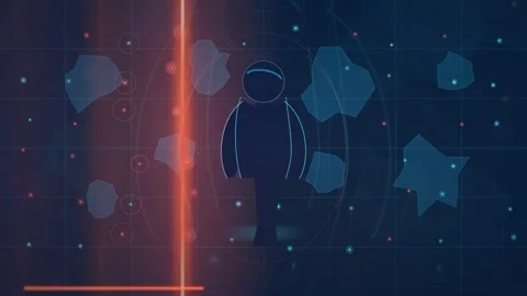 Futuristic Digital Human Silhouette with Scanning Light Beam on Blue Technology Stock Footage 341826686