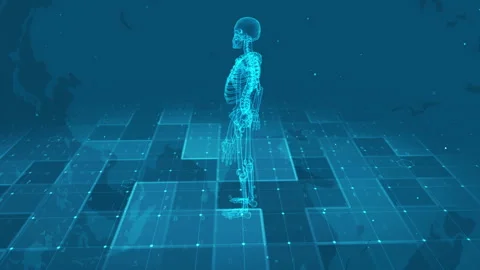 Futuristic Digital Human Skeleton Anatomy with Medical Data Interface 库存影片 339124614