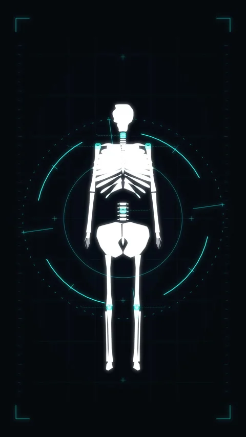 Futuristic digital human skeleton HUD overlay and scanning interface loop Stock Footage 346737972
