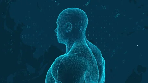 Futuristic Digital Human: Technology Meets Human Anatomy in Blue Hues Stock Footage 339122741