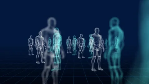 Futuristic Digital Humans Walking Through a Virtual Network Stock Footage 339057644