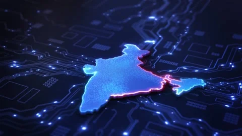 Futuristic Digital India Technology Map with Electronic Network Stock Footage 342625265