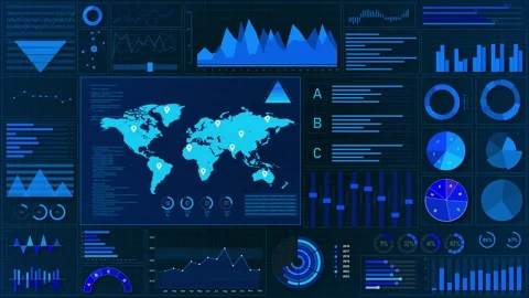 Futuristic digital infographics displaying array data analysis visualizations Stock Footage 293049294