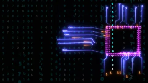 Futuristic digital intelligent chip data processing technology full power and Stock Footage 139693620