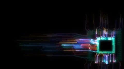 Futuristic digital intelligent chip data processing technology full power and Stock Illustration