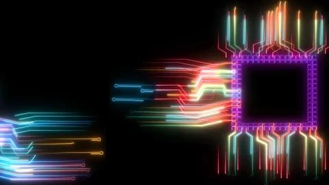 Futuristic digital intelligent chip data processing technology full power ene Illustrazione stock