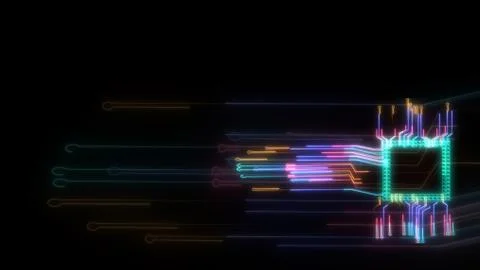 Futuristic digital intelligent chip data processing technology full power and Illustrazione stock