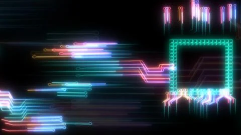 Futuristic digital intelligent chip data processing technology full power ene Stock Illustration