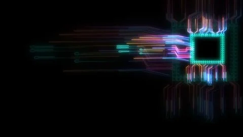 Futuristic digital intelligent chip data processing technology full power and Stock Illustration