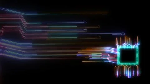 Futuristic digital intelligent chip data processing technology full power ene Stock Illustration