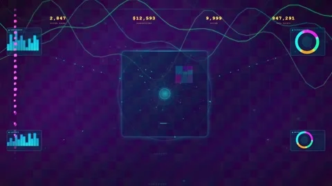 Futuristic Digital Interface with Animated Data Charts and HUD Elements on Stock Footage 340024496