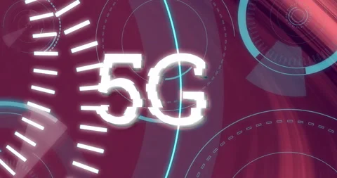 Futuristic digital interface animation with circular and linear elements on red Stock Footage 303462603