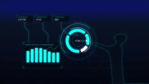 Futuristic digital interface animation with data analytics, management Stock Footage 347568304