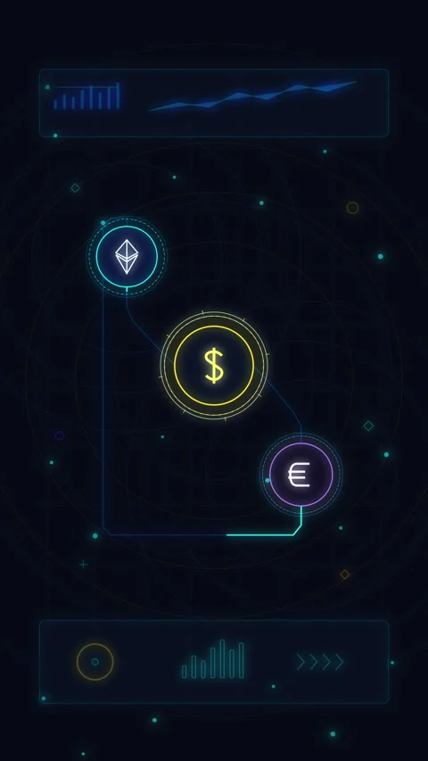 Futuristic digital interface animation with data network symbols Stock Footage 348336346