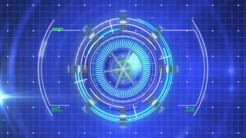 Futuristic digital interface animation with rotating elements and grid Stock Footage 310820541