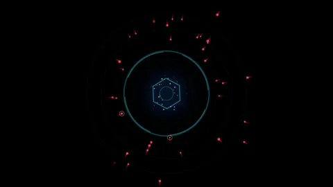 Futuristic digital interface animation with rotating circles and pulsing re.. Stock Footage 345276946