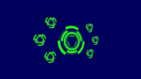 Futuristic digital interface animation showing glowing neon green circular .. Stock Footage 332722674