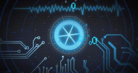 Futuristic digital interface with circuit patterns and binary code animation 動画素材 303565015