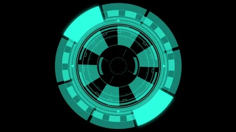 Futuristic Digital Interface Circular Design with Neon Aqua Patterns Vídeo Stock 341917875