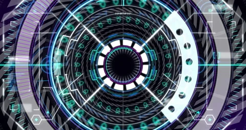 Futuristic digital interface with circular patterns and binary code animation 動画素材 304077915