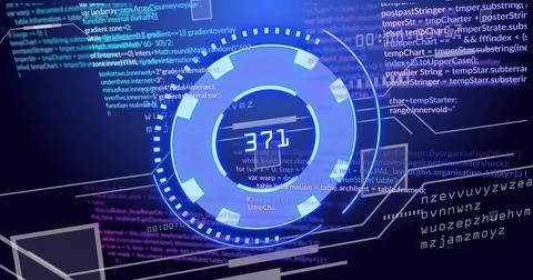 Futuristic digital interface with coding and data processing image Foto stock