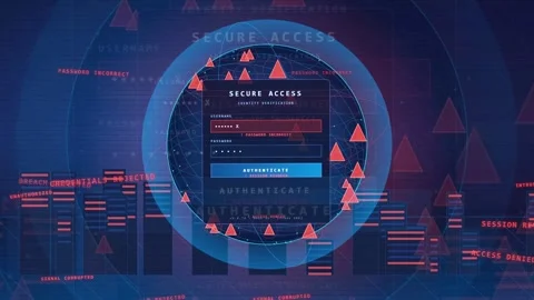 Futuristic Digital Interface with Cybersecurity Alerts and Secure Access Stock Footage 343152196