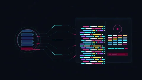 Futuristic digital interface with data analysis and security animation Stock Footage 347203238